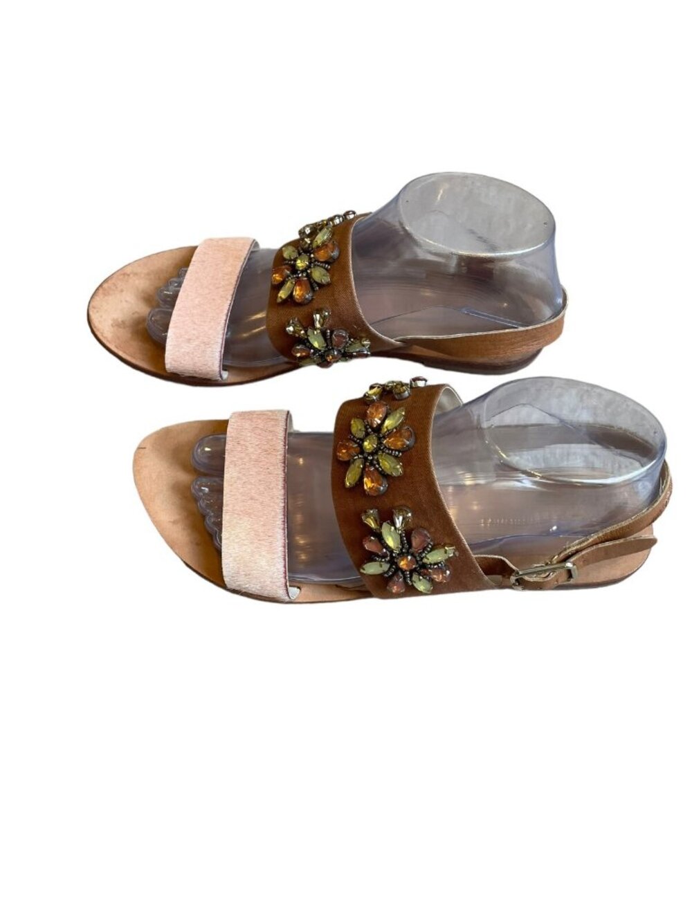Anthropologie Flat Sandal Sling Back Rhinestone Brown Size 8.5 - Picture 4 of 8